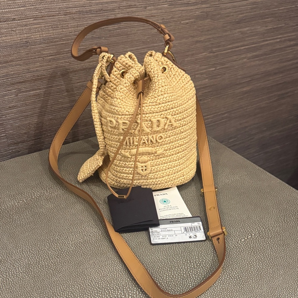 Prada Tan Woven Crossbody Bag